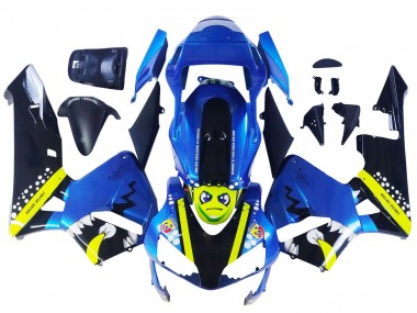 Meilleurs Carénages Moto Honda CBR600RR 2003-2004 - Bleu Jaune Néon Noir Brillant Requin