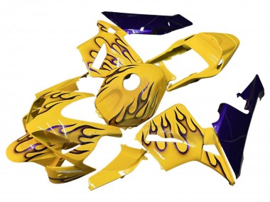 Meilleurs Carénages Moto Honda CBR600RR 2003-2004 - Jaune Noir Flamme