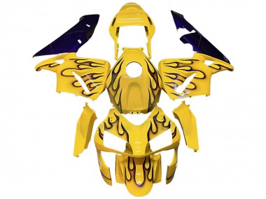 Meilleurs Carénages Moto Honda CBR600RR 2003-2004 - Jaune Noir Flamme