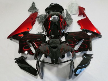 Meilleurs Carénage Moto Honda CBR600RR 2005-2006 - Noir Brillant Rouge Flamme