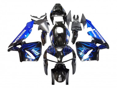 Meilleurs Carénage Moto Honda CBR600RR 2005-2006 - Noir Brillant Bleu Flamme