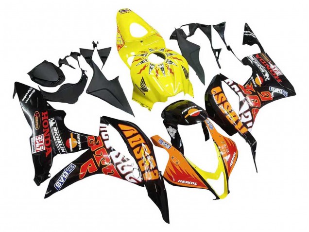 Carénages Moto Honda CBR600RR 2007-2008 - Jaune Orange Noir Brillant Rossi Repsol