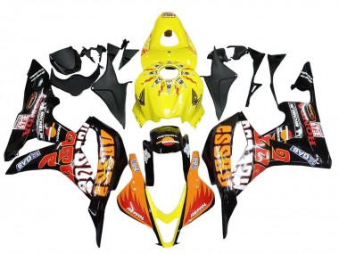 Meilleurs Carénages Moto Honda CBR600RR 2007-2008 - Jaune Orange Noir Brillant Rossi Repsol