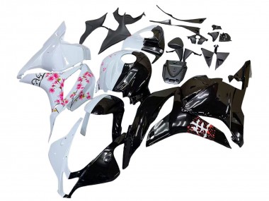 Meilleurs Carénages Moto Honda CBR600RR 2009-2012 - Blanc Fleur de cerisier Noir Brillant