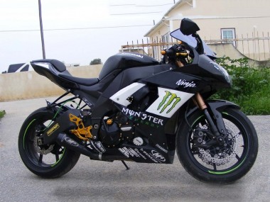 Meilleurs Carénages Moto Kawasaki ZX10R 2008-2010 - Noir Brillant Blanc Vert Monstre Elf