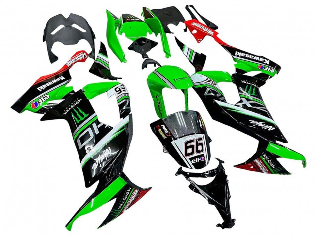 Carénages Moto Kawasaki ZX10R 2008-2010 - Vert Blanc Rouge Noir Monstre Elf 66
