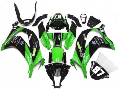 Meilleurs Carénages Moto Kawasaki ZX10R 2011-2015 - Vert Noir Brillant Bleu Étoile Team Vert 87