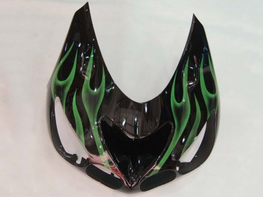 Meilleurs Carénage Moto Kawasaki ZX14R ZZR1400 2006-2011 - Noir Brillant Vert Flamme
