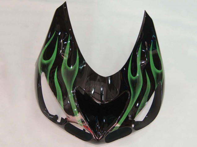 Carénage Moto Kawasaki ZX14R ZZR1400 2006-2011 - Noir Brillant Vert Flamme