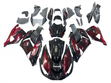 Meilleurs Kits Carénage Moto Kawasaki ZX14R ZZR1400 2006-2011 - Noir Brillant Rouge Flamme