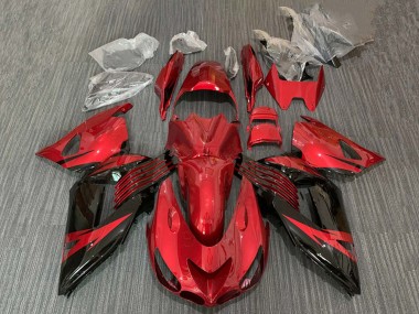 Meilleurs Carénage Moto Kawasaki ZX14R ZZR1400 2006-2011 - Rouge Noir Brillant