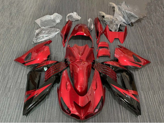 Carénage Moto Kawasaki ZX14R ZZR1400 2006-2011 - Rouge Noir Brillant