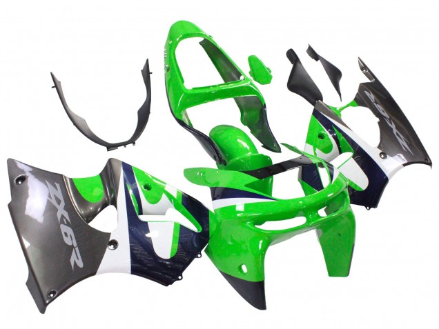 Carénages Moto Kawasaki ZX6R 1998-1999 - Vert Blanc Bleu Foncé Argent