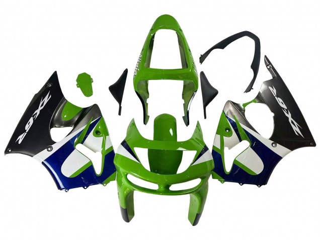 Carénages Moto Kawasaki ZX6R 1998-1999 - Vert Blanc Bleu Argent Noir Brillant