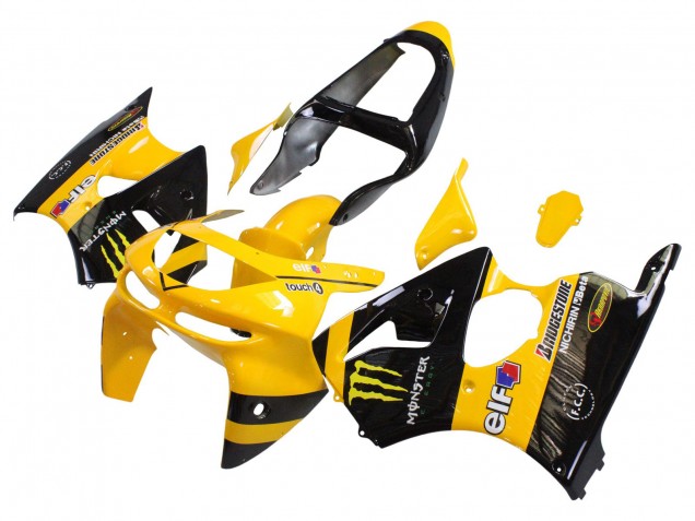 Carénages Moto Kawasaki ZX6R 1998-1999 - Jaune Noir Monstre Elf Bridgestone