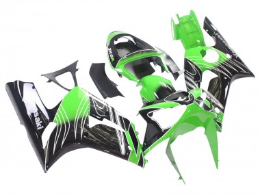 Meilleurs Carénages Moto Kawasaki ZX6R 2003-2004 - Vert Blanc Noir
