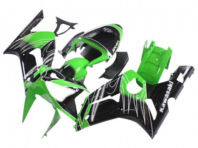 Carénages Moto Kawasaki ZX6R 2003-2004 - Vert Blanc Noir
