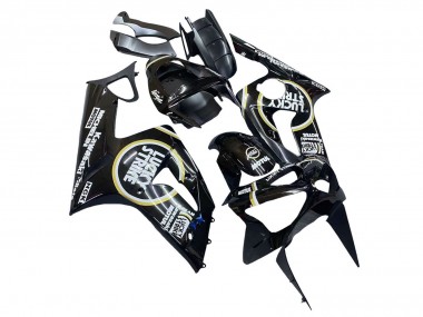 Meilleurs Carénages Moto Kawasaki ZX6R 2003-2004 - Noir Brillant Blanc Motul Lucky Strike