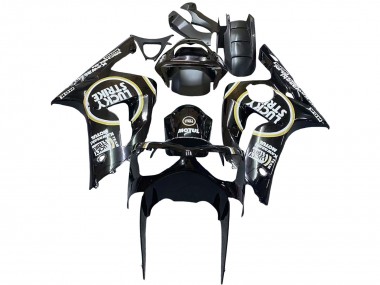 Meilleurs Carénages Moto Kawasaki ZX6R 2003-2004 - Noir Brillant Blanc Motul Lucky Strike