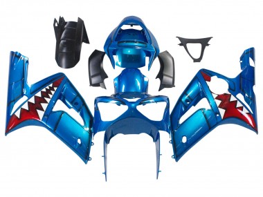 Meilleurs Carénages Moto Kawasaki ZX6R 2003-2004 - Bleu Blanc Rouge Requin