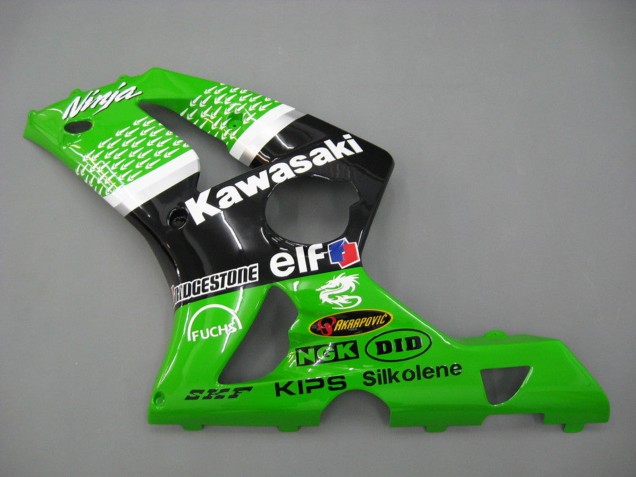 Carénages Moto Kawasaki ZX6R 2003-2004 - Vert Blanc Noir Elf Bridgestone