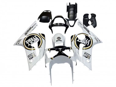 Meilleurs Carénages Moto Kawasaki ZX6R 2003-2004 - Blanc Noir Motul Lucky Strike