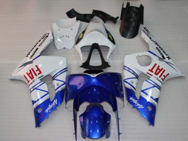 Meilleurs Carénages Moto Kawasaki ZX6R 2003-2004 - Blanc Bleu Rouge Fiat