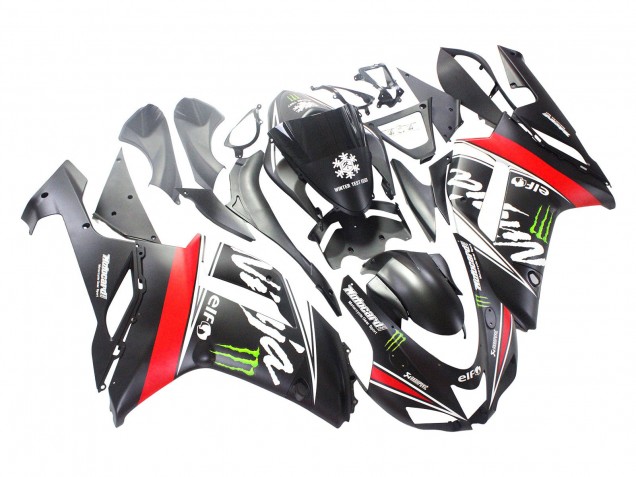 Carénages Moto Kawasaki ZX6R 2007-2008 - Noir Blanc Rouge Blanc Neige Décalque Ninja Elf