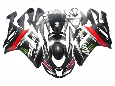 Meilleurs Carénages Moto Kawasaki ZX6R 2007-2008 - Noir Blanc Rouge Blanc Neige Décalque Ninja Elf