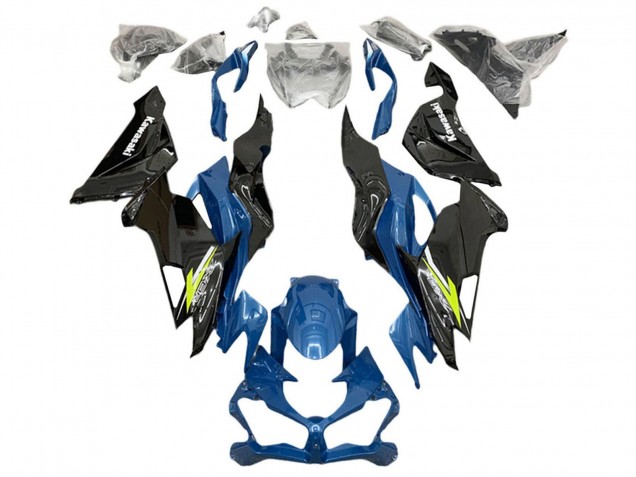Carénages Moto Kawasaki ZX6R 2019-2022 - Bleu Jaune Blanc Noir Brillant