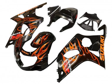 Meilleurs Carénages Moto Suzuki GSXR1000 2000-2002 - Noir Brillant Orange Flamme