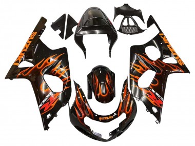 Meilleurs Carénages Moto Suzuki GSXR1000 2000-2002 - Noir Brillant Orange Flamme