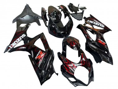 Meilleurs Carénages Moto Suzuki GSXR 1000 2007-2008 - Noir Rouge Flamme