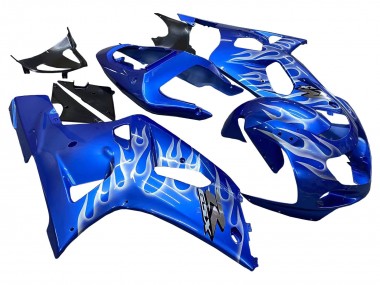 Meilleurs Carénages Moto Suzuki GSXR 600 / GSXR 750 2001-2003 - Bleu Blanc Flamme