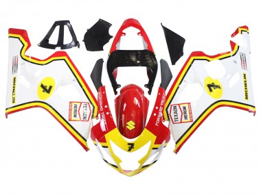 Meilleurs Carénages Moto Suzuki GSXR 600 / GSXR 750 2004-2005 - Blanc Rouge Jaune Michelin Texaon Heron 7