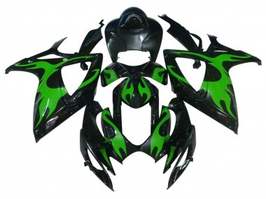 Meilleurs Carénages Moto Suzuki GSXR 600 / GSXR 750 2004-2005 - Noir Brillant Vert Flamme