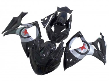 Meilleurs Carénages Moto Suzuki GSXR 600 / GSXR 750 2004-2005 - Noir Brillant Argent Rouge Étoile