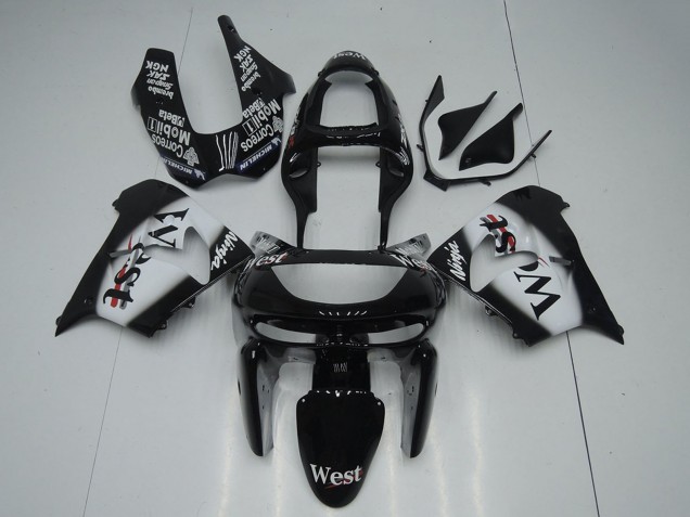 Carénages Moto Kawasaki ZX9R 1998-1999 - Noir Brillant Blanc West