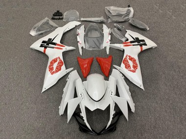 Meilleurs Carénages Moto Suzuki GSXR 600 / GSXR 750 2008-2010 - Blanc Rouge Lipstick