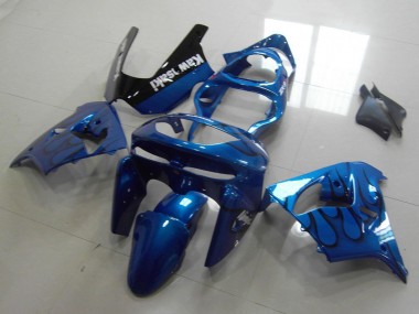 Meilleurs Carénages Moto Kawasaki ZX9R 1998-1999 - Bleu Noir Flamme
