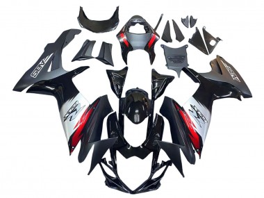 Meilleurs Carénages Moto Suzuki GSXR 600 / GSXR 750 2011-2024 - Noir Brillant Fibre de Carbone Forgée Argent Rouge