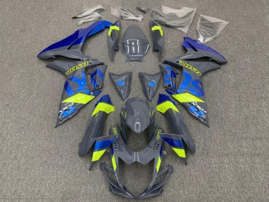 Meilleurs Carénages Moto Suzuki GSXR 600 / GSXR 750 2011-2024 - Gris Nardo Foncé Bleu Fluorescent Jaune