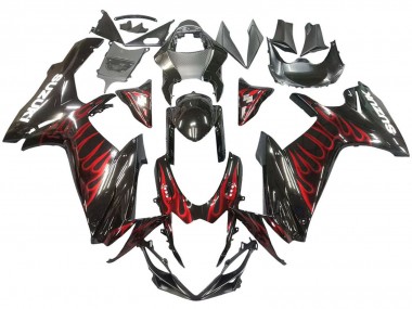 Meilleurs Carénages Moto Suzuki GSXR 600 / GSXR 750 2011-2024 - Noir Brillant Rouge Flamme