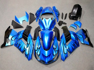 Meilleurs Carénages Moto Suzuki GSXR 600 / GSXR 750 2011-2024 - Bleu Noir Flamme