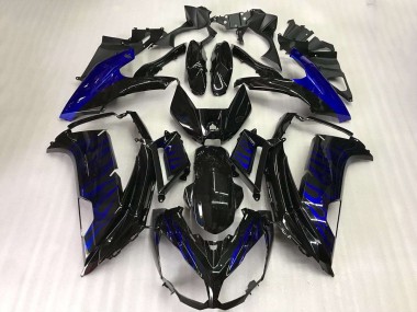 Meilleurs Carénages Moto Kawasaki EX650 2012-2016 - Noir Brillant Bleu Flamme