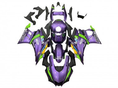 Meilleurs Carénages Moto Yamaha YZF R3/R25 2022-2024 - Violet Vert Jaune Trick Star EVA Courses 21