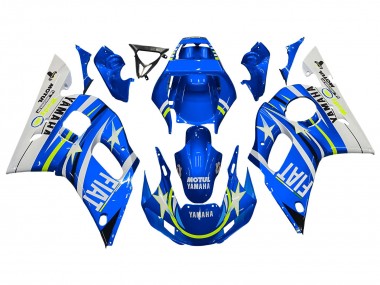 Meilleurs Carénages Moto Yamaha YZF 600 R6 1998-2002 - Blanc Bleu Jaune Néon Fiat Motul Michelin