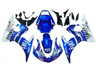 Meilleurs Carénages Moto Yamaha YZF R6 2003-2004 - Blanc Bleu Fiat Motul Kastinee