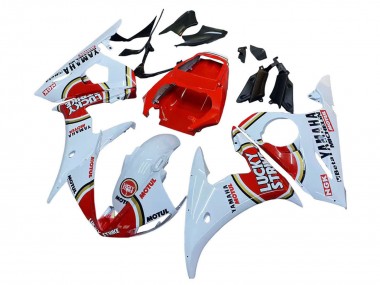 Meilleurs Carénages Moto Yamaha YZF R6 2003-2004 - Blanc Rouge Lucky Strike Motul