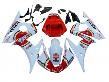 Meilleurs Carénages Moto Yamaha YZF R6 2003-2004 - Blanc Rouge Lucky Strike Motul